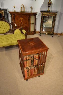 A MAHOGANY INLAID EDWARDIAN PERIOD ANTIQUE REVOLVING BOOKCASE 1 A MAHOGANY INLAID EDWARDIAN PERIOD ANTIQUE REVOLVING BOOKCASE